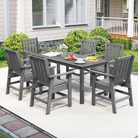 Chaise de Salle à Manger de patio Chaise d'Extérieur en HDPE avec Accoudoirs Assise Incurvée Gris (1/3)