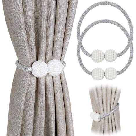 Set of 2 magnetic curtain tiebacks for small, thin, or transparent curtains. Tiebacks, grey. (1/4)