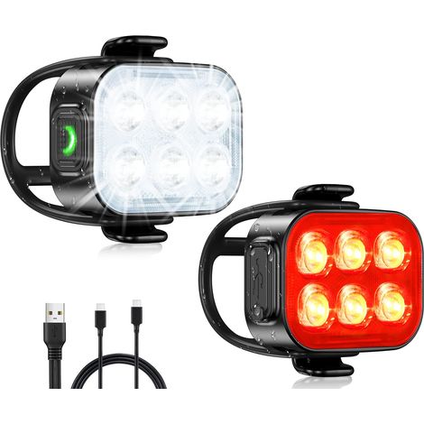 Éclairage vélo rechargeable USB avant et arrière, étanche IP65, éclairage vélo 4+6 modes, configuration d'éclairage avant et arrière