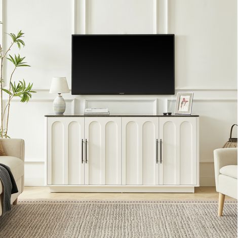 Meuble TV blanc et noir avec façade cintrée, 160x40x80 cm (1/5)