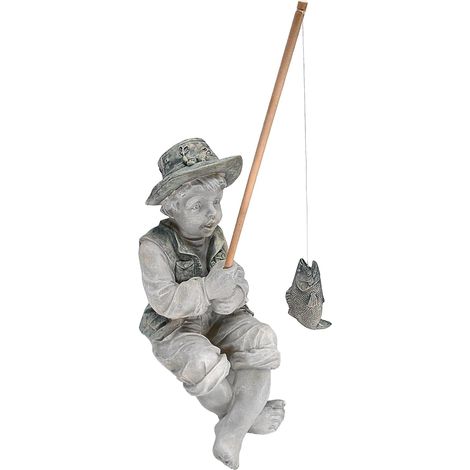 Frédéric le Petit Pêcheur d'Avignon Statue de Pêcheur pour Jardin, 38 cm, polyrésine, deux tons pierre