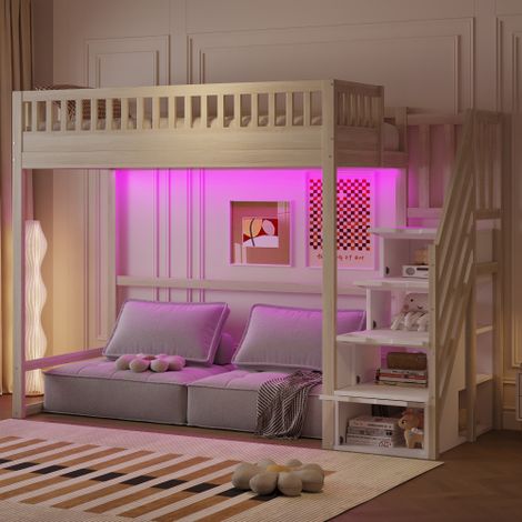Lit mezzanine avec échelle de rangement sécurisée et structure en pin massif — Un choix idéal pour les enfants et les adolescents. (1/5)