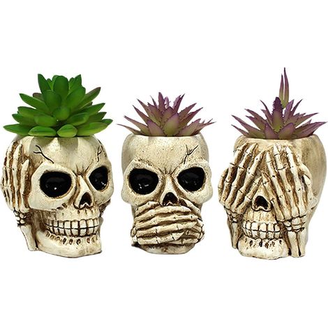 Pot de Fleurs ES 3 Pots de Fleurs tête de Mort en résine Creative Pot Bonbons Conteneur Pot De Fleurs Drôle ur Bol pour Décor Gothique Maison Décoration De Table (1/5)