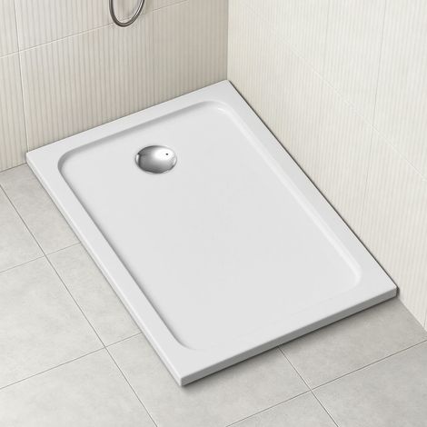 TolleTour Receveur de douche rectangulaire en acrylique 100 x 70 cm, blanc, hauteur 4 cm, évacuation Ø 90 mm (1/5)