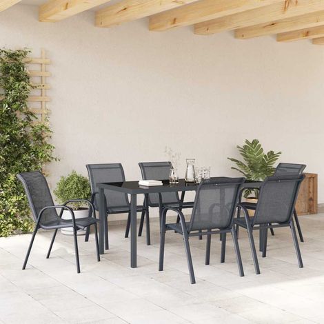 Lot de 6 Chaises de jardin et de camping empilables, Chaises de relaxation, Gris Tissu textilène OIB7776E (1/5)