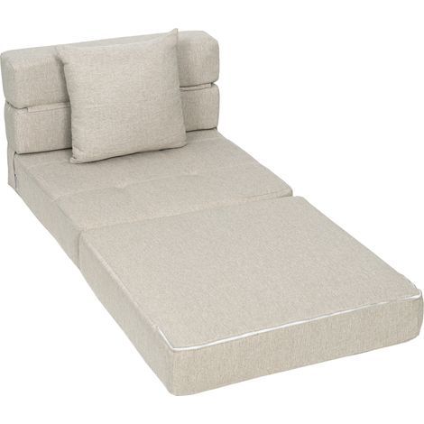 Chauffeuse canapé-lit convertible fauteuil 1 place avec 1 coussin déhoussable, tissu beige (1/5)