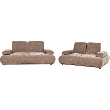 Conjunto de sala de estar sofás de 3 y 2 plazas tapizado patas de madera respaldo y reposabrazos ajustables de tela marrón Nacka (1/5)