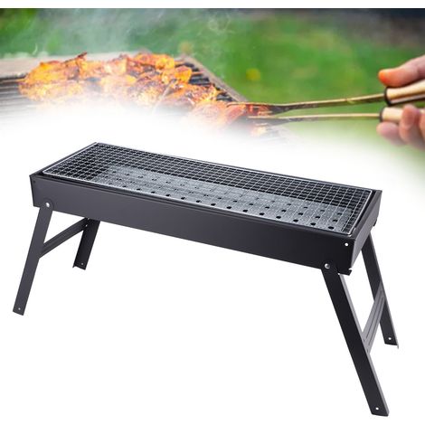 Parrilla de carbón ligera y portátil con patas plegables, ideal para acampar, el jardín y uso al aire libre (fabricada en hierro y acero inoxidable, tamaño 60x22x33cm). (1/5)