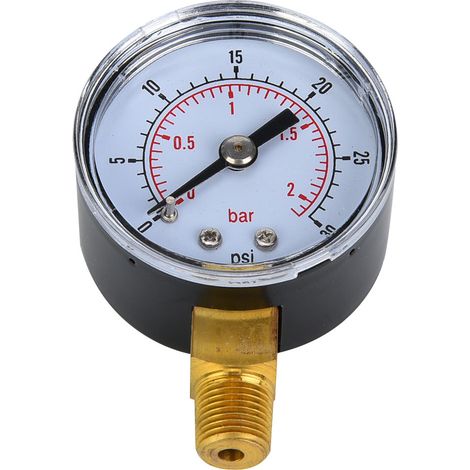 Mechanisches Manometer mit 1/8-Zoll-BSPT-Bodenanschluss für Luft, Öl und Wasser (0-30 psi, 0-2 bar) (1/5)