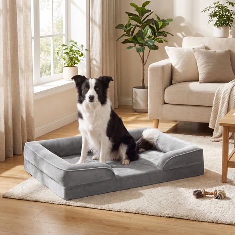 Canapé pour Chien en Mousse, Lit Déhoussable et Imperméable, Fond Antidérapant, 104 x 69 x 17 cm, Gris (1/5)