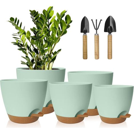 Blumentopf Kunststoff Selbstbewässerung Übertopf Gr&xFCn Braun (1/5)