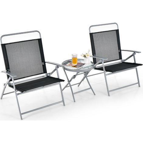 Juego de 3 muebles de terraza plegables 70 x 68 x 90 cm asientos extragrandes confort óptimo estilo moderno metal negro 200020054