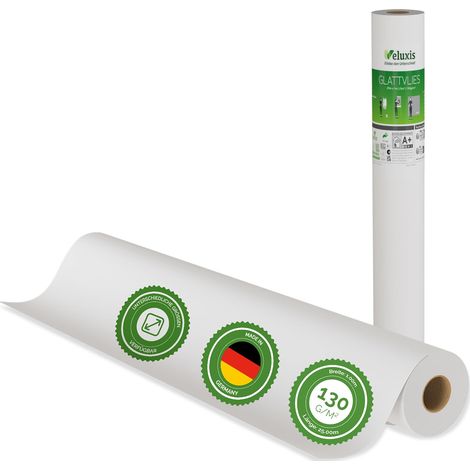 Veluxis® Premium Glattvlies als Untertapete & für Malerarbeiten – überstreichbar, rissüberbrückend, formstabil – Vlies Tapete, Wandvlies in Premium-Qualität (Weiß, 25,00 m x 1 m - 130g/m²)