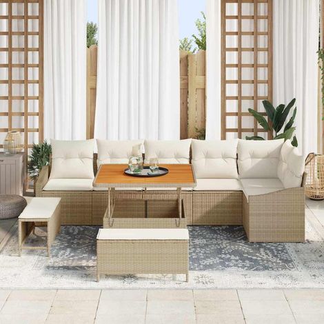 Ensemble de canapé de jardin 9 pc 7-Nombre de places Beige vidaXL (1/5)