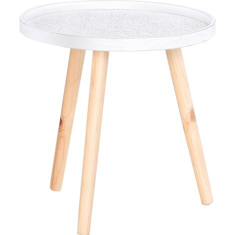Table basse ronde, en bois blanc, table basse, rebord surélevé, trois pieds, pour chambre, salon, or (1/5)