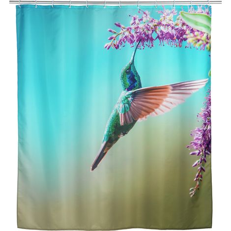 WENKO Rideau de douche Managua, 180 x 200 cm, rideau 100 % polyester avec œillets métalliques & bande de lest en caoutchouc pour douche et baignoire, hydrofuge & lavable, 12 anneaux blancs inclus