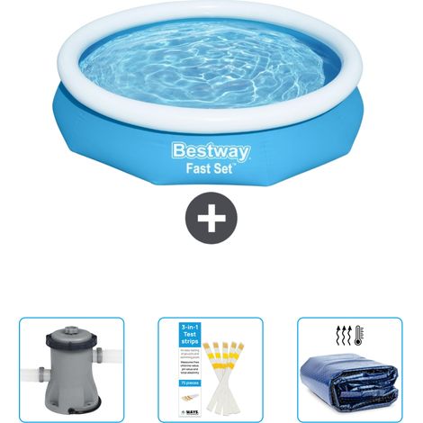 Piscine Gonflable Ronde Fast Set Bestway - 305 x 66 cm - Bleue - Incluse Accessoire CB38 (1/4)