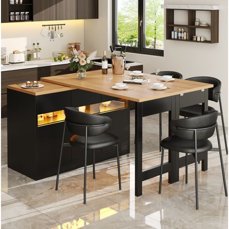 Mesa bar extensible (120x40x71.5 cm), con iluminación LED, almacenamiento, MDF, negro y natural (1/5)