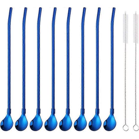 Lot de 8 cuillères à paille réutilisables en acier inoxydable avec 2 goupillons de nettoyage. Paille (1/5)