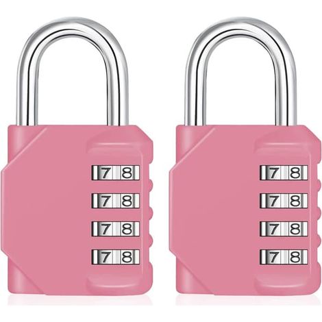 Cadenas à combinaison pour casier de gym, cadenas extérieur à 4 chiffres avec fenêtre latérale, cadenas pour casiers scolaires, cadenas à combinaison extérieur pour 2 personnes, rose 2P, rose 2P (1/5)