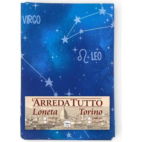 Telo Copritutto Segni Zodiacali Blu - 100% Cotone - Gran Foulard Multiuso Copriletto/Copridivano - Made in Italy 1 PIAZZA