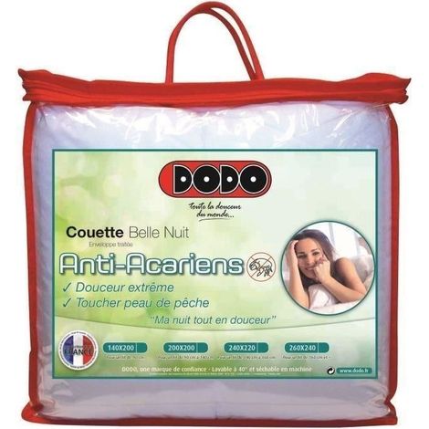 Dodo – Couette tempérée 220x240cm – Garnissage 350g/m² en polyester creux – Enveloppe 100% polyester anti-acariens – Piquage long (1/7)