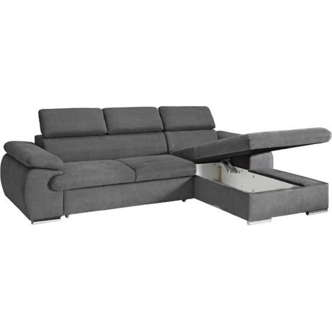 Casa Baoli – Canapé d'angle convertible 5 places tissu gris foncé – Méridienne droite – Coffre de rangement – Dimensions couchage 210x124cm — vue 2