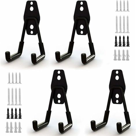 4pcs Crochet de Rangement de Garage en Acier,Stockage outils garage Crochets avec Revêtement Anti-Dérapant Support Lourd pour Accrocher les échelles/vélos/outils de jardin/Cordages, (1/5)