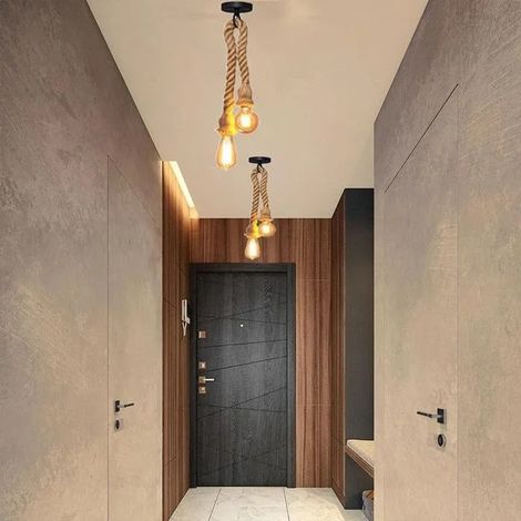 2x Lampe Suspension Industriel Vintage,E27 Lustre en Corde de Chanvre 2M Retro Luminaire Plafonnier Style Edison pour Cafes (1/5)