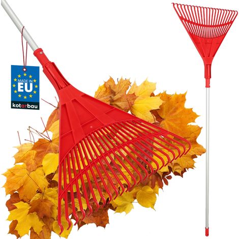 KOTARBAU® Rateau À Feuilles - Plastique - 50 cm - avec Manche en Aluminium - Extra-Click - Rateau Jardin - Ramasse Feuilles - Léger - Rouge & Argenté - Ergonomique (1/5)