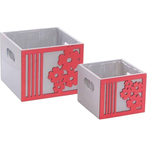 Cache-pots rouges en bois Fiore, set de 2, 15 x 15 x H. 12 cm (lot de 3) (1/2)