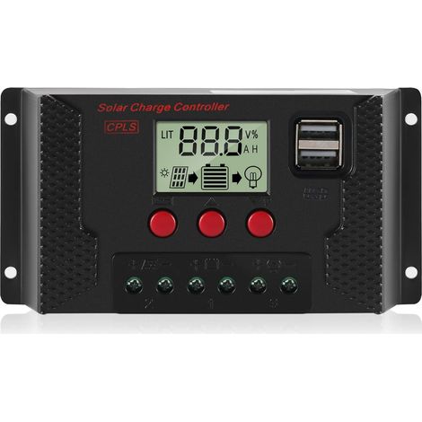 QAZQA Contrôleur de Charge 30A Régulateur de Charge Panneau Solaire Identification Automatique 12V/24V avec écran LCD et Port 5V USB (1/5)