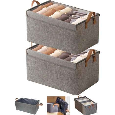2er-Set Kleideraufbewahrungsboxen mit transparentem Deckel und Stahlrahmen – GYROOR – 47 x 28 x 20 cm – Grau