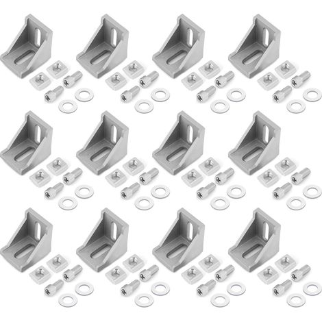 12 Pcs Equerre de Fixation en Aluminium, Equerre Metal Perforées 20x20, Equerre de Fixation Angle Droit Support en Forme de L avec Écrous Vis, Équerre de Coin pour Fixation et Réparation Meuble (1/5)