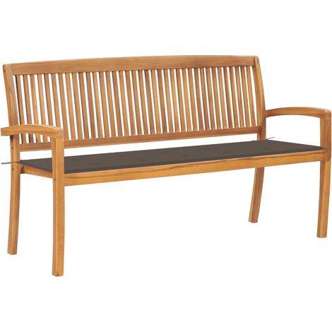 Banc de jardin meuble de patio d'extérieur terrasse empilable et coussin 159 cm bois de teck massif (1/5)