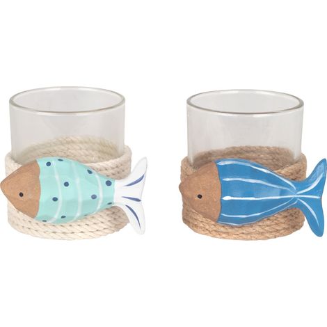 Portacandele decorativo in vetro con motivo a pesce, ideale per decorazioni nautiche e marine, regalo perfetto