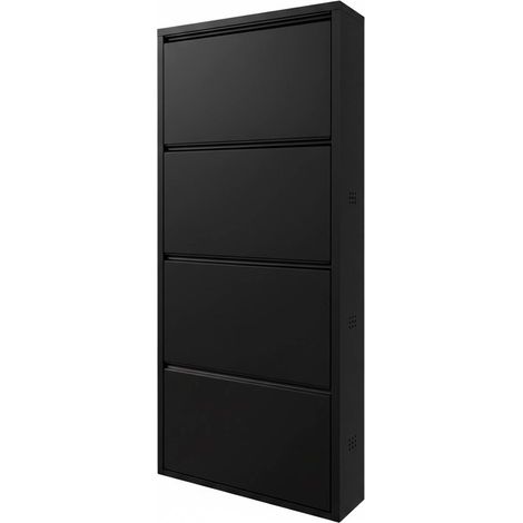 Scarpiera Slim In Metallo 4 Ante A Ribalta Ultra Sottile Salvaspazio Mobile Portascarpe Moderno Ingresso Camera Corridoio 138 x 50 x 15 Cm Colore Nero