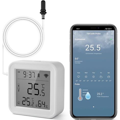 Digitales Innen-/Außenthermometer mit WLAN, Hygrometer und Alarm – ideal für Kühlschrank, Gefrierschrank und Aquarium