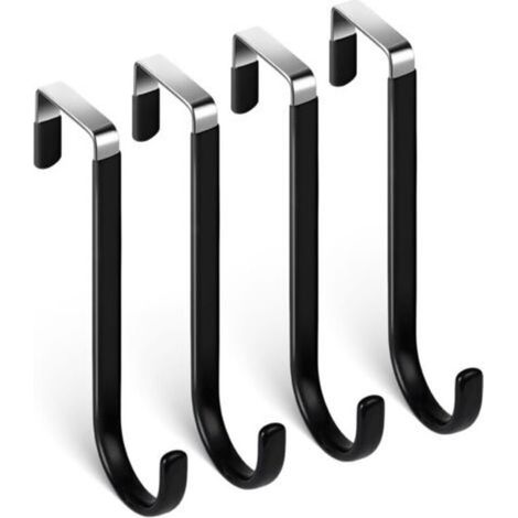 Gancho para puerta, 4 ganchos de acero inoxidable para puerta, ganchos para borde de puerta, cajón, perchero para puerta, cajón, armario, vestidor, baño, cocina - Negro - Crezuo