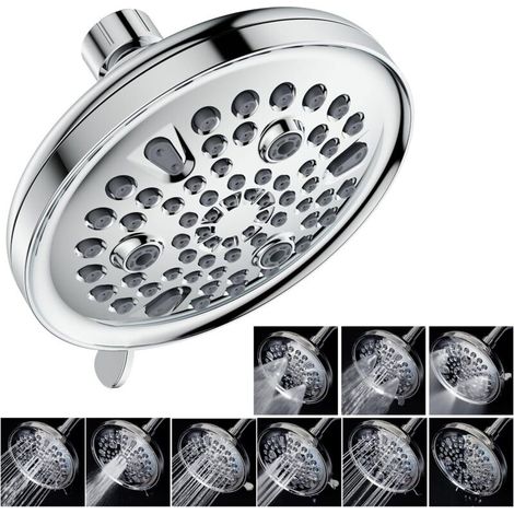 Runde Regendusche mit 9 Modi, 13 cm Durchmesser, fest installiert, wassersparend, kalkabweisend, universell einsetzbar