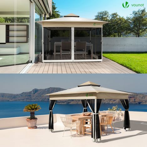 Vounot – Tonnelle de jardin pop up 3,6x3,6m – Structure en métal – Toile en polyester résistante – Moustiquaire intégrée – Hauteur 280 cm