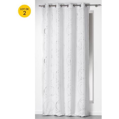 Lot de 2 rideaux tamisant 140 x 260 cm imprimé Bully Blanc (1/5)
