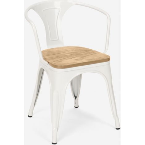 chaise de cuisine et bar style design industriel avec accoudoirs steel wood arm light - Blanc (1/5)