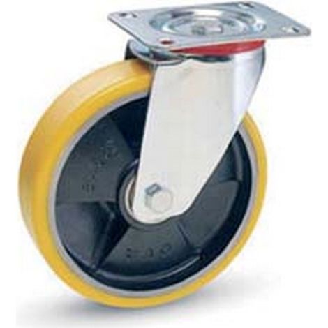 1PZ RUOTE INDUSTRIALI IN POLIURETANO NUCLEO GHISA CON PIASTRA GIREVOLE"22SE" - MM.150X30 PIASTRA MM.100X85 - 181H. P. KG.200