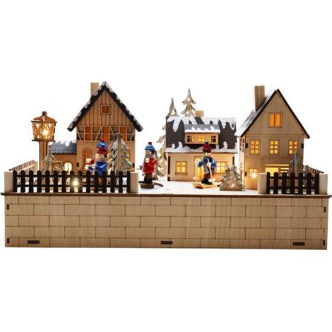 Village de Noël lumineux en bois LED blanc chaud décoration 18 cm (1/2)