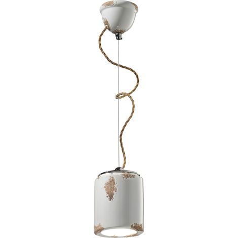 Hängelampe Keramik E27 D: 12,5 cm H: max. 114 cm Weiß Shabby Antik rund Vintage Design Keramiklampe