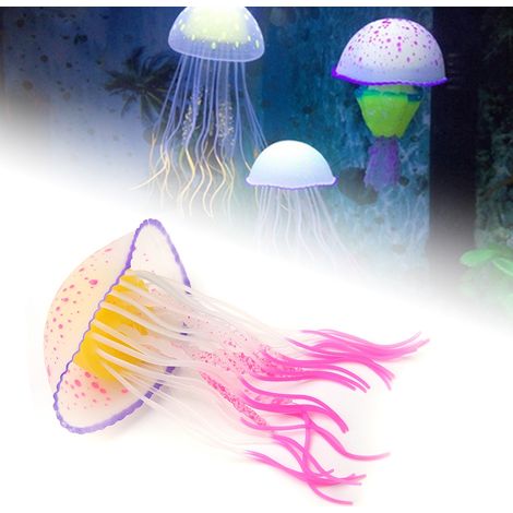 Méduse artificielle en silicone rouge pour aquarium, décoration et ornement. (1/5)