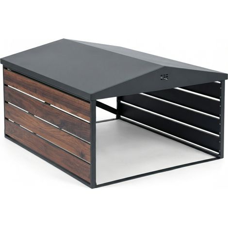 CASABEL Abri pour robot tondeuse en acier galvanisé noir et bois (1/5)