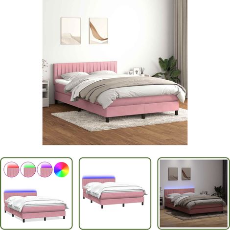vidaXL LED Beleuchtung - Boxspringbett mit Matratze & LED Rosa 140x220 cm Samt (1/5)