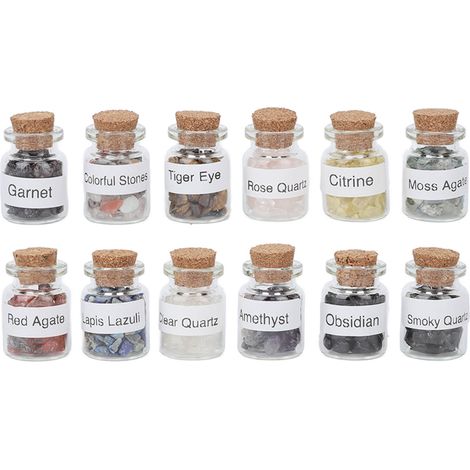 12 bouteilles de pierres naturelles pour la méditation, soins chakra et reiki, cristaux de guérison en pierres fines (1/5)